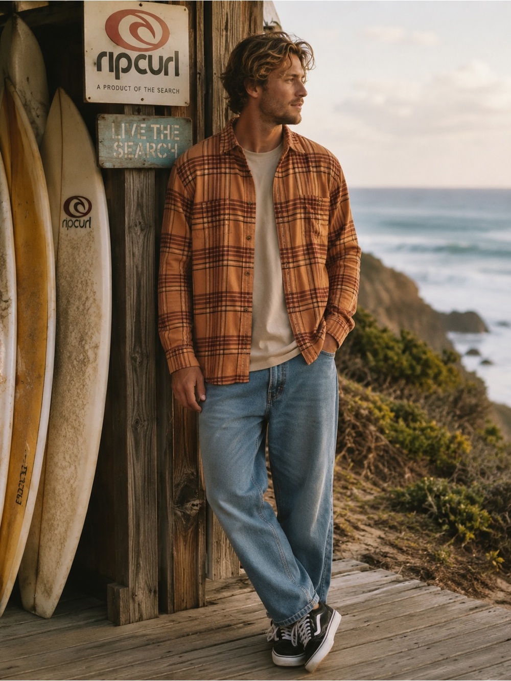 Rip Curl Orange Plaid Flannel Shirt Shacket Oversized Surf Grunge Y2K Medium